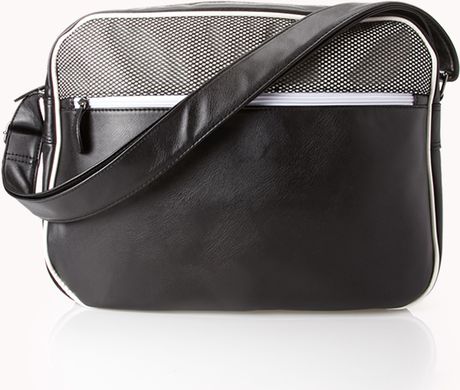 black faux leather messenger bag