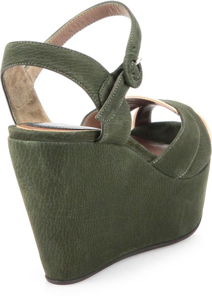 Marni Mary Jane Wedge Sandals in Green | Lyst