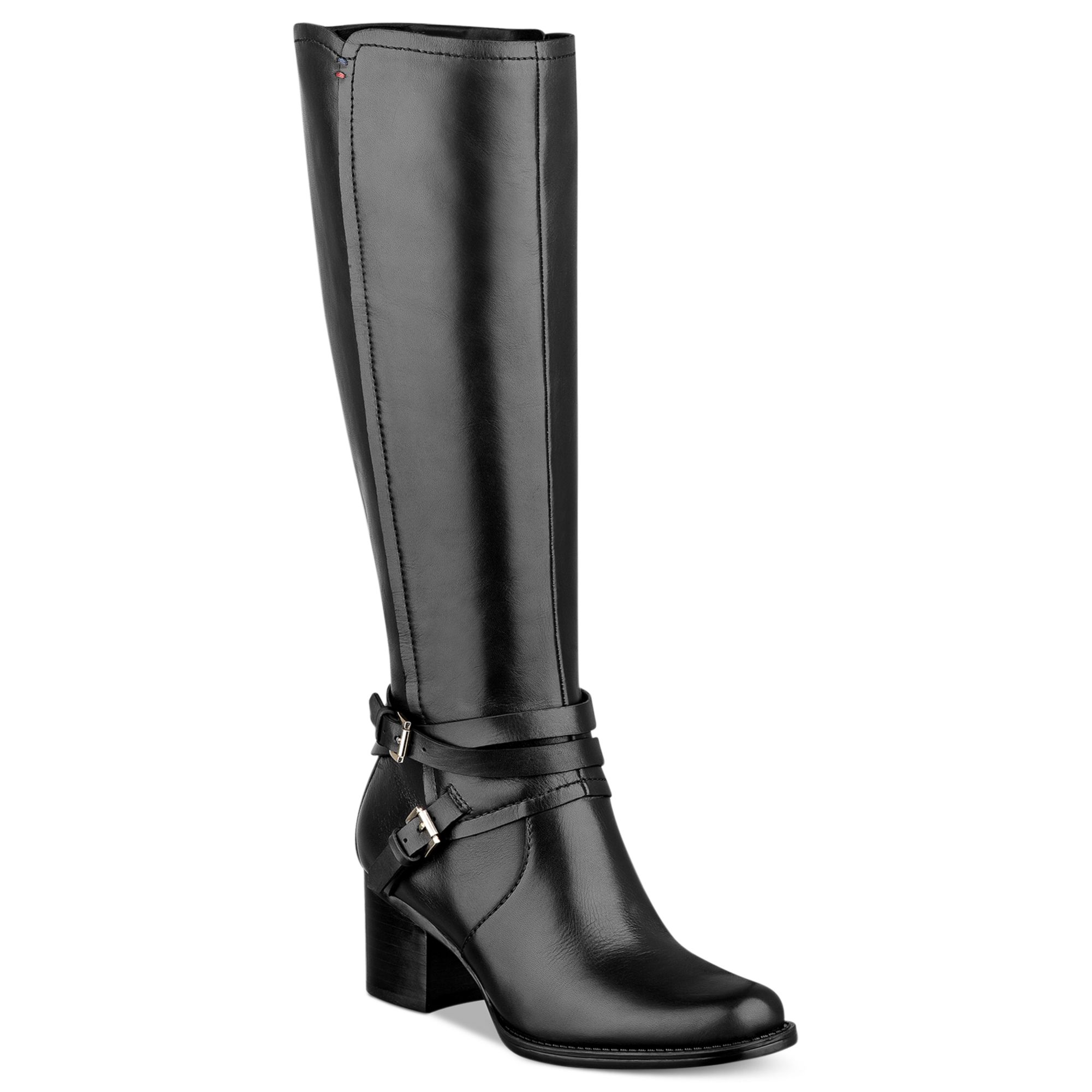 tommy hilfiger black knit mid heel boots