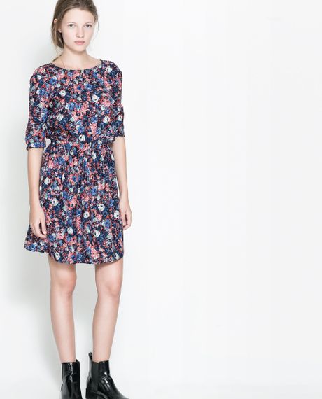 Zara Floral Dress with Buttons At The Back in Floral (Navy blue ...