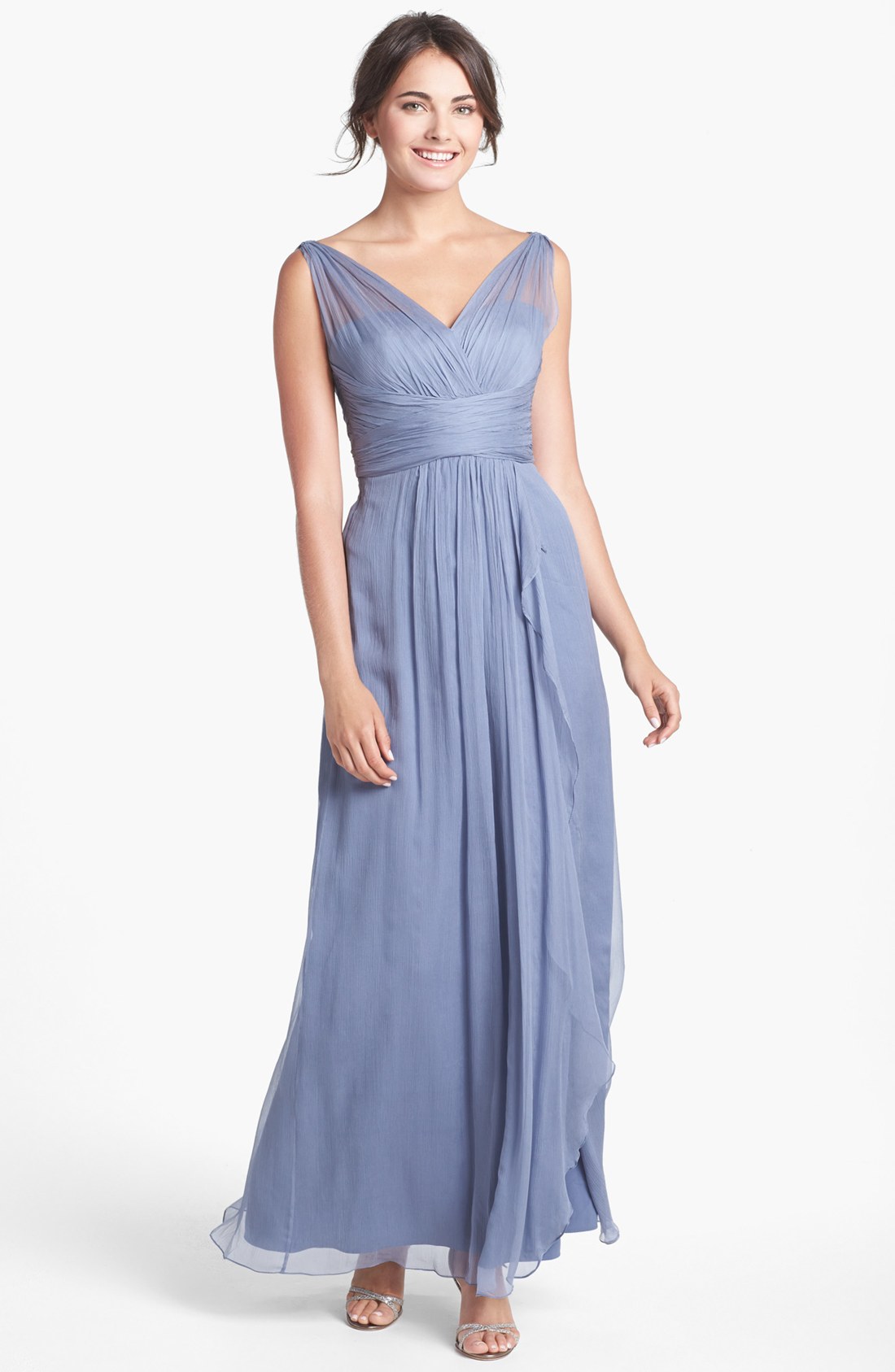 Amsale Long Silk Chiffon Dress in Blue (Slate) | Lyst