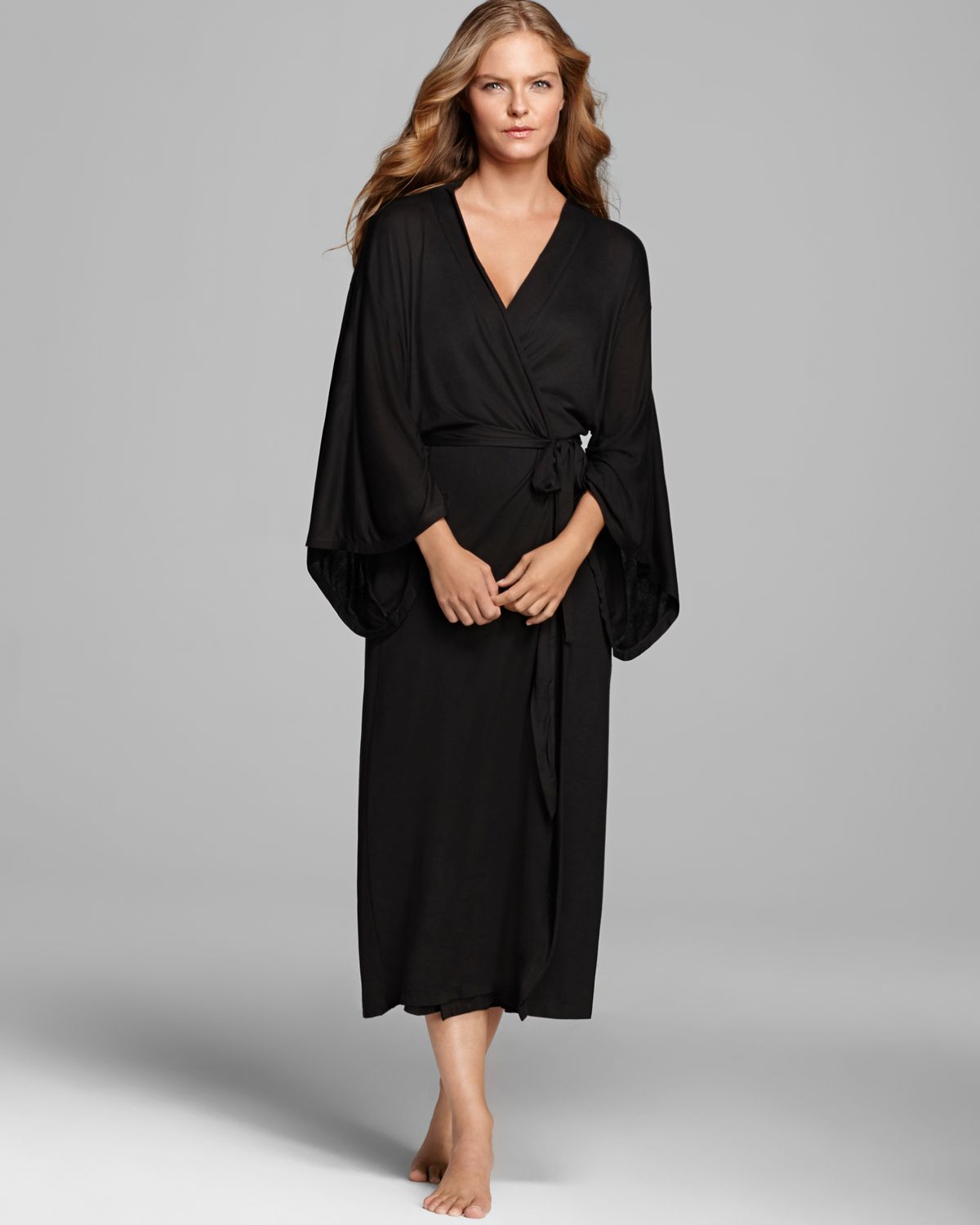 Eberjey Collette Long Kimono Robe in Black Lyst