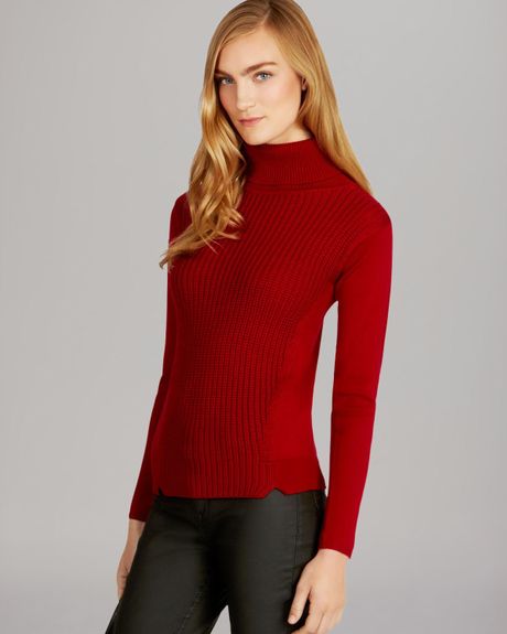 Karen Millen Stitch Roll Neck Sweater in Red