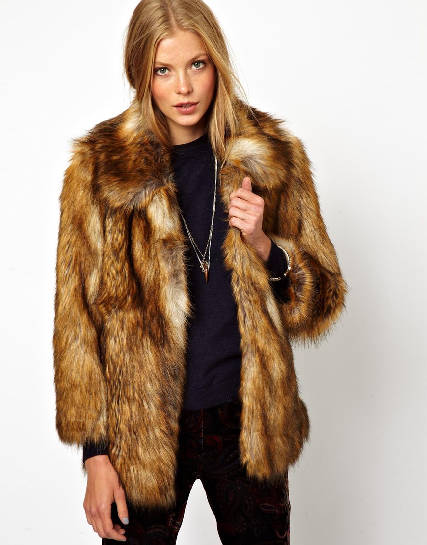 Asos Vintage Faux Fur Coat in Brown | Lyst