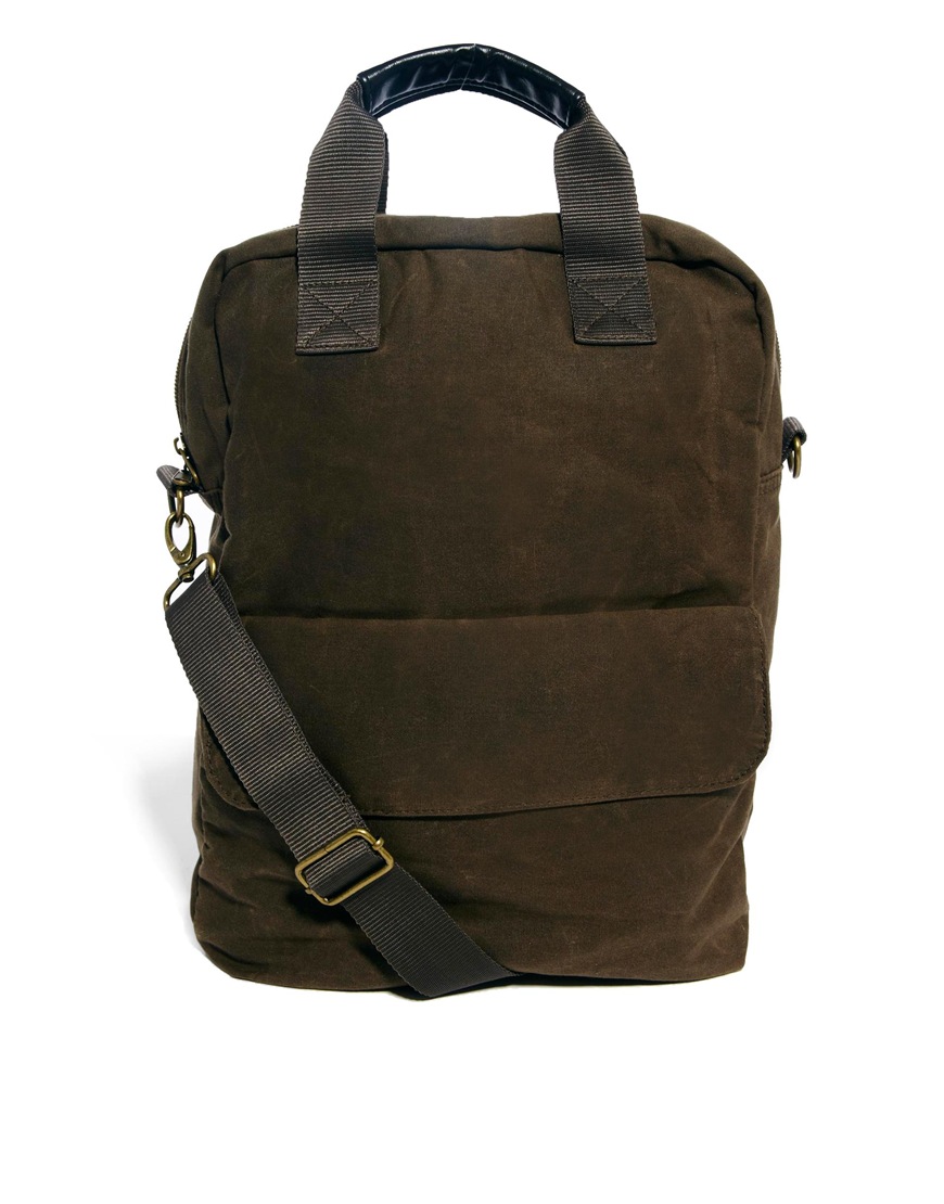 Asos Messenger Bag in Waxed Canvas in Khaki for Men | Lyst