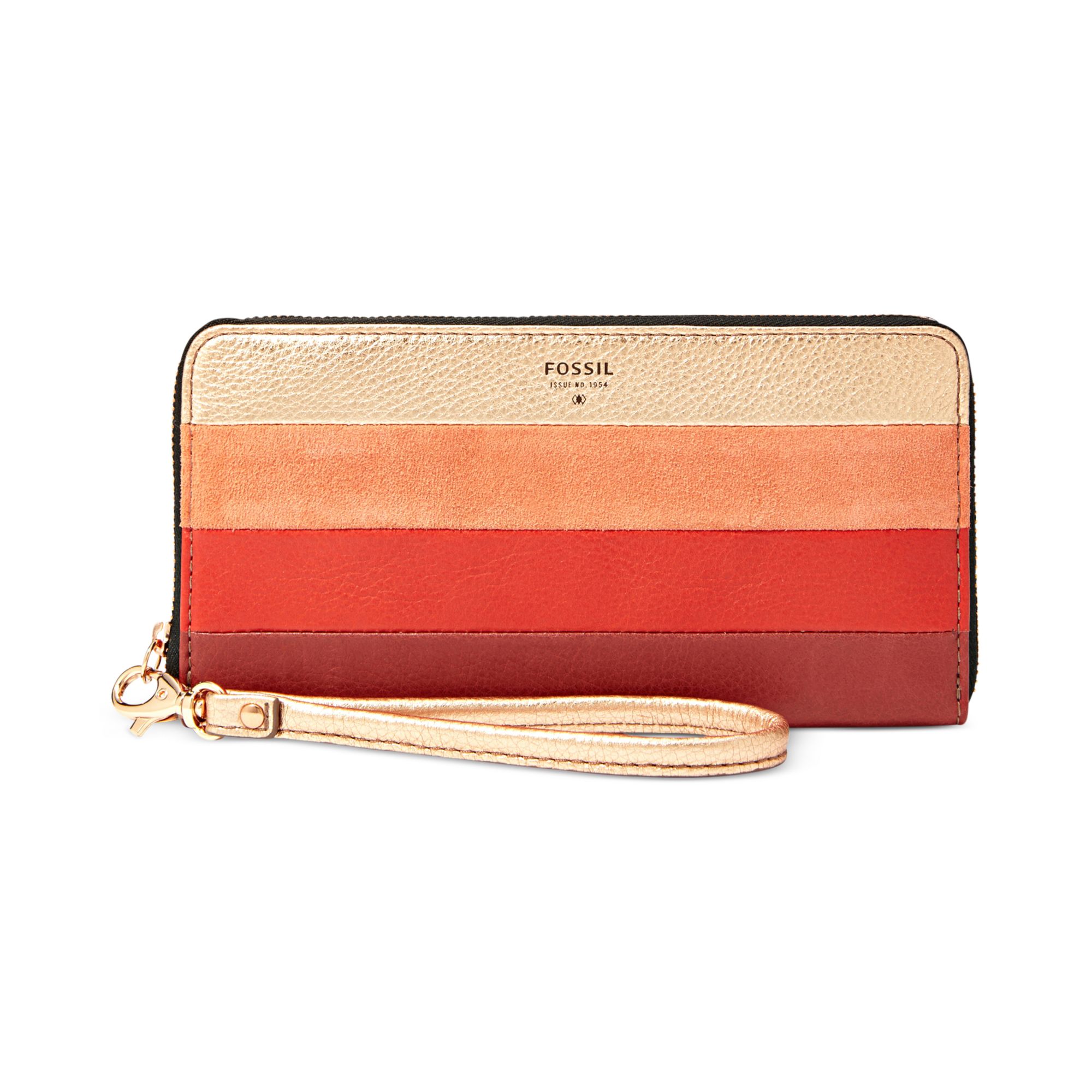 Fossil Leather Patchwork Zip Clutch Wallet in Red (RED MULTI) | Lyst