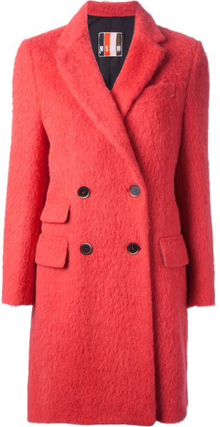 Msgm Double Breasted Coat in Pink | Lyst