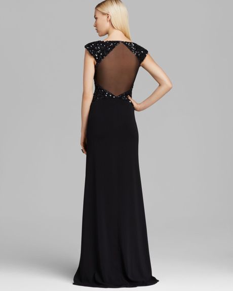 badgley mischka black sequin gown