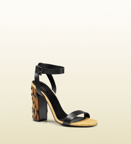 Gucci Leather Square Buckle Sandal in Brown (black) | Lyst