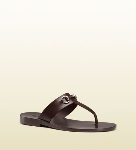 Gucci Leather Horsebit Thong Sandal in Brown for Men | Lyst