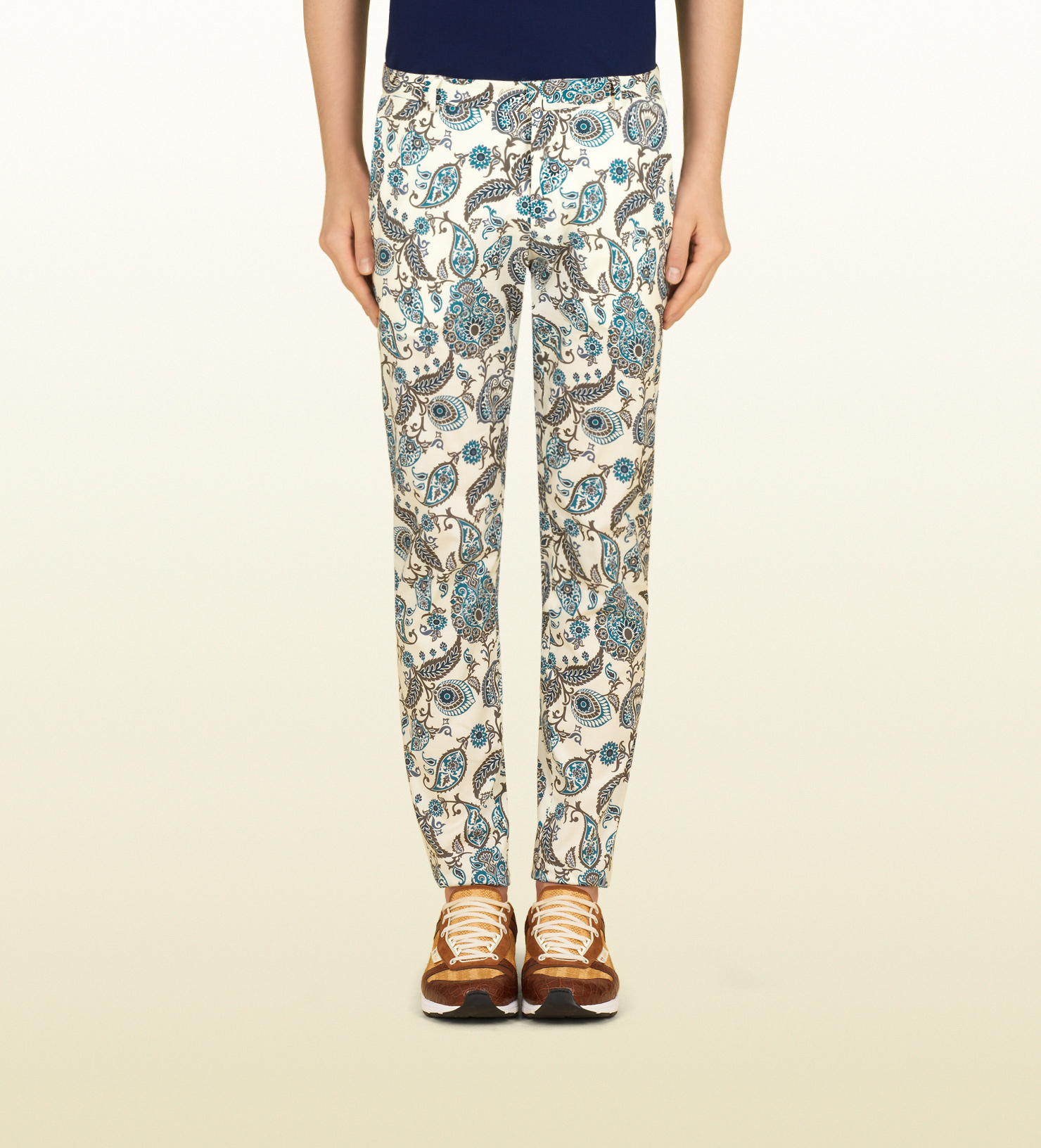 Gucci Paisley Print Stretch Poplin Fitted Pant in Gray for Men Lyst