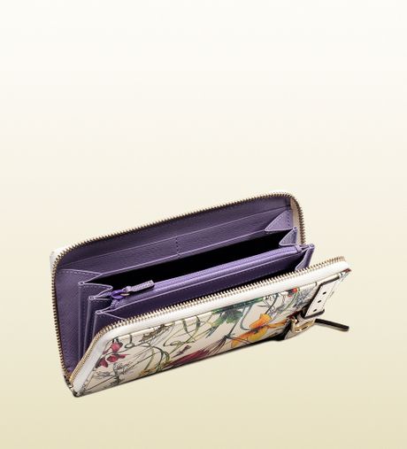 Gucci Nice Flora Leather Zip Around Wallet in Floral (white) | Lyst