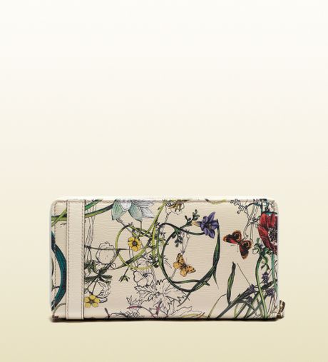 Gucci Nice Flora Leather Zip Around Wallet in Floral (white) | Lyst