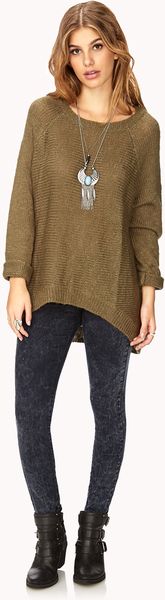 Forever 21 Musthave Oversized Sweater in Green (OLIVE)