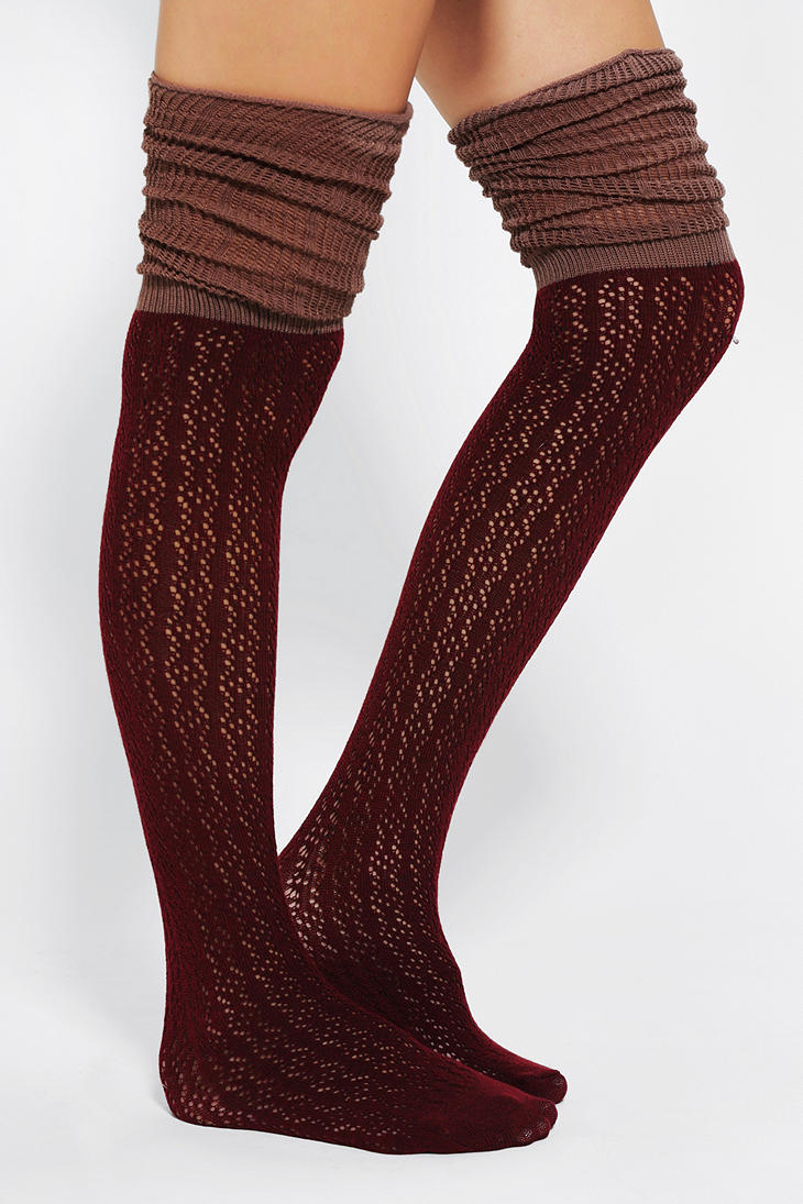 Urban Outfitters Pointelle Scrunch Over the Knee Socks in Red | Lyst