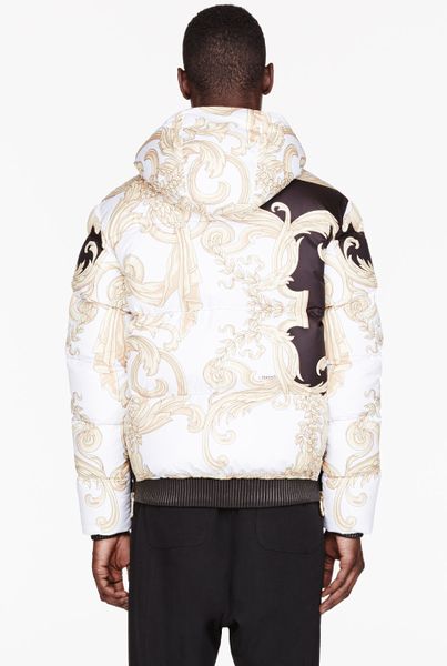 Versace White and Gold Quilted Feather Duster Jacket in White for Men