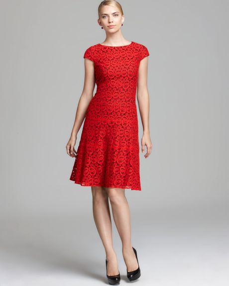 Anne Klein Lace Swing Dress Cap Sleeve in Red (Cardinal)