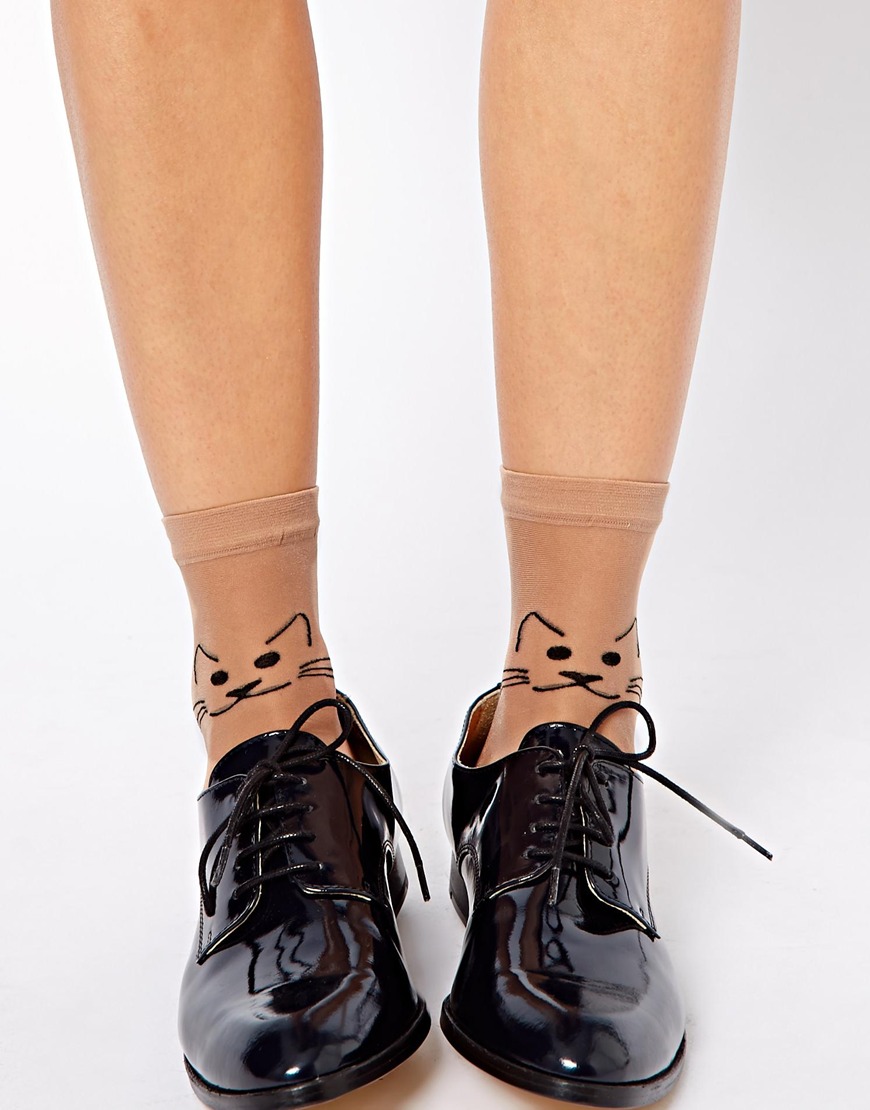 Asos Cat Knit Ankle Socks in Beige (Nude) | Lyst