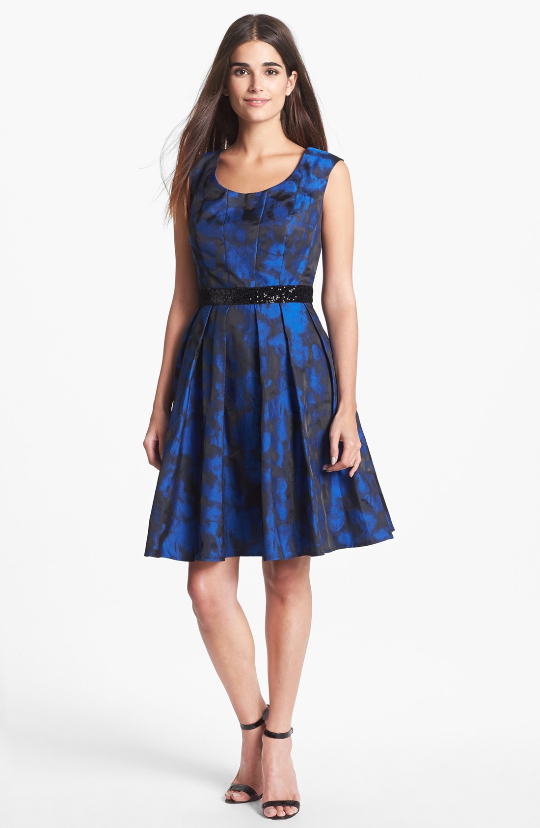 Donna Ricco Embellished Fit Flare Dress in Blue (Black/ Navy) | Lyst