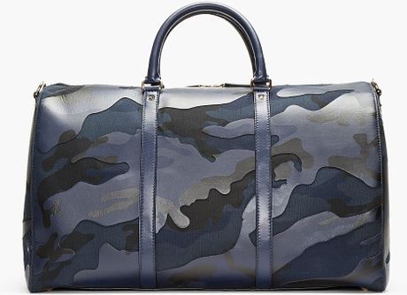 Valentino Navy Camo Print Leather Boston Duffle Bag in Multicolor for Men (navy) | Lyst