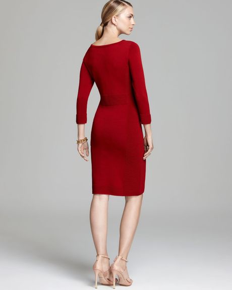 Anne Klein Rib Knit Dress Three Quarter Sleeve in Red (Ruby)