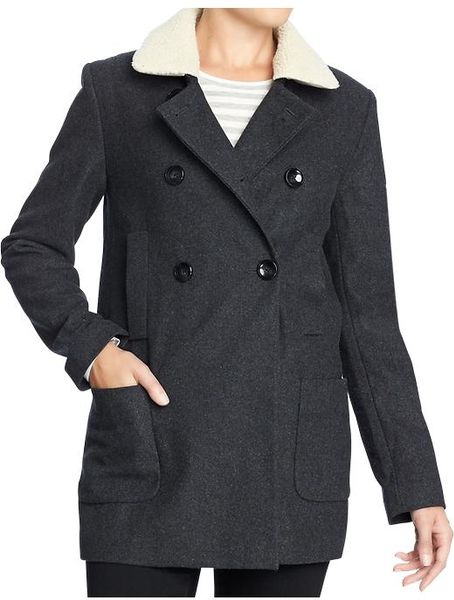 Old Navy Doublebreasted Woolblend Coats in Gray (Charcoal Gray) | Lyst