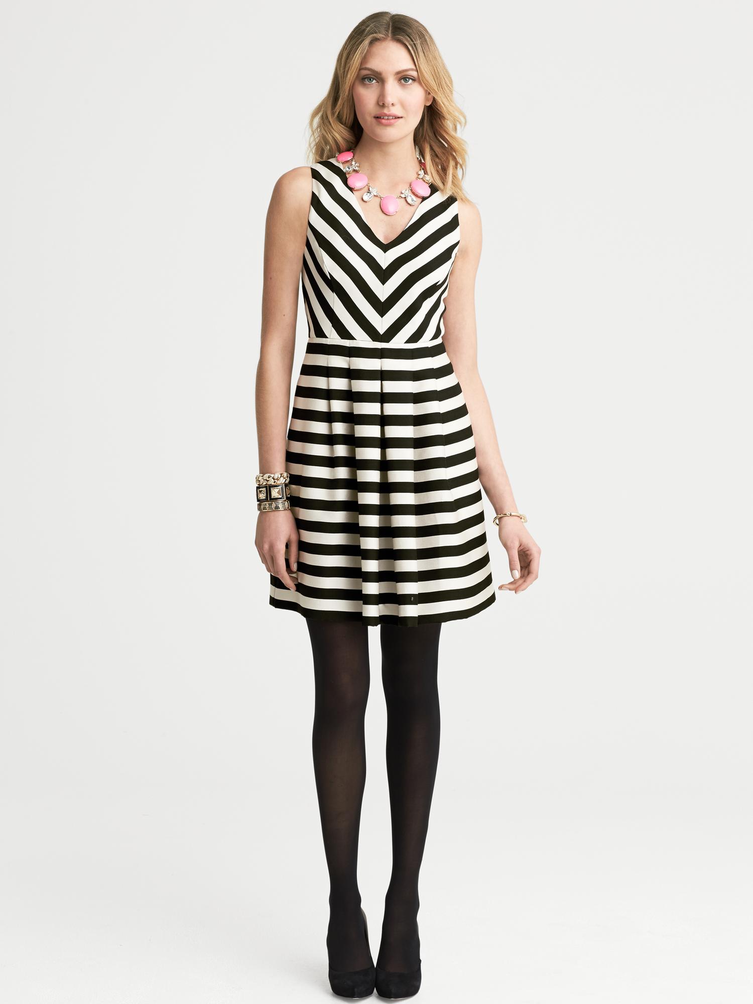 Banana Republic Black and White Striped Dress Black Combo in White