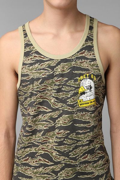 Urban Outfitters Obey Destroy The Weak Ringer Tank Top in Khaki for Men