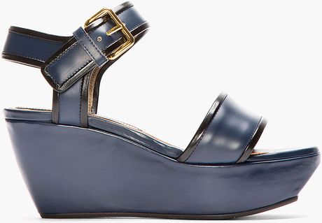 navy leather wedge