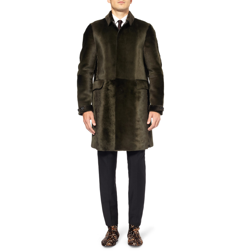 Burberry Prorsum Shearling Coat In Green For Men Lyst