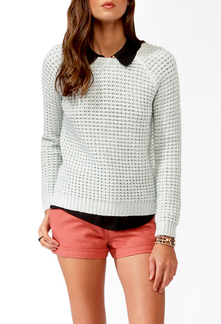 Love 21 Essential Waffle Knit Sweater in Green (Mint) Lyst