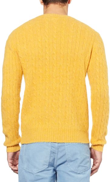 Hartford Cable Knit Shetland Wool Sweater in Yellow for Men | Lyst