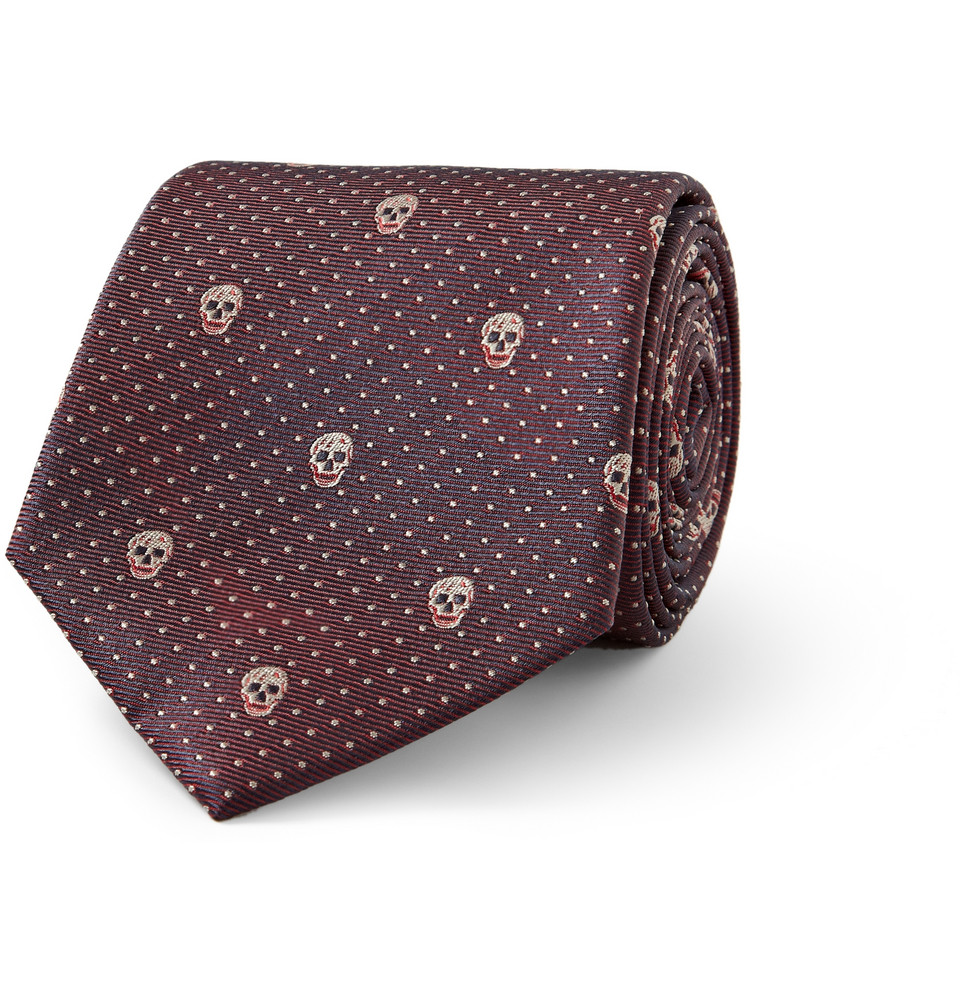 Alexander Mcqueen Skullembroidered Silk Tie in Red for Men Lyst