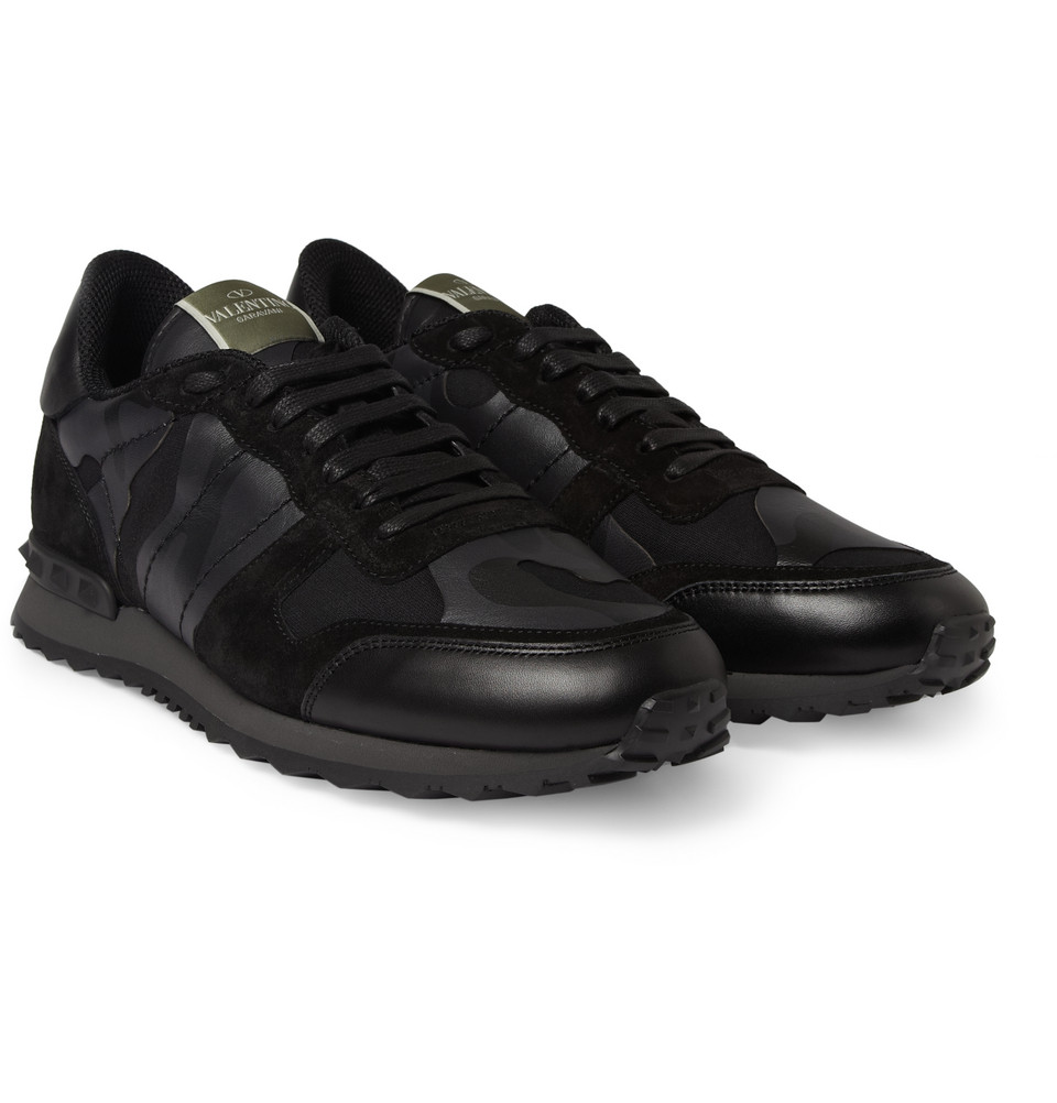 Valentino Camouflage-Print Leather And Suede Sneakers in Black for Men