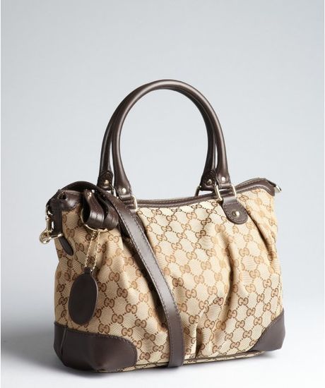 Gucci Brown and Dark Brown Gg Canvas Leather Trim Sukey Bag in Brown | Lyst