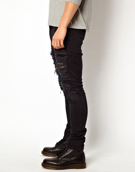 Asos Super Skinny Jeans With Extreme Rips In Black For Men Lyst 
