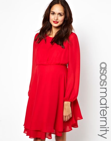 Asos Maternity Double Layer Dress with Long Sleeve in Red | Lyst