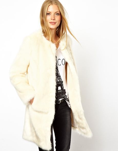 Asos Longline Lux Fur Coat in White | Lyst