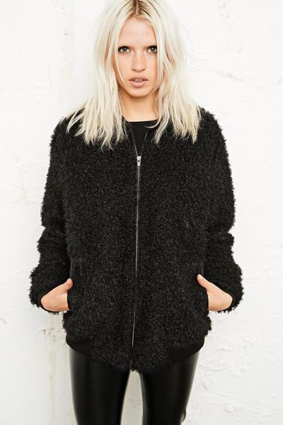 Urban Outfitters Conspicuous Fuzzy Bomber Jacket in Black in Black ...