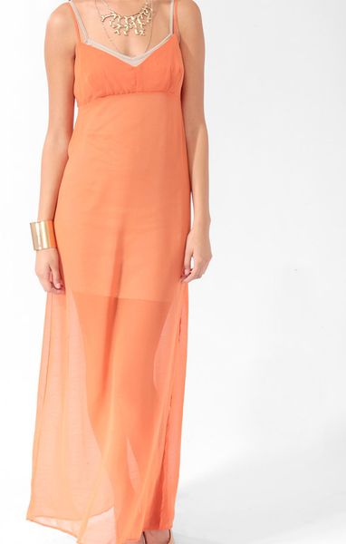 Forever 21 Slit Empire Waist Maxi Dress in Orange (APRICOT)