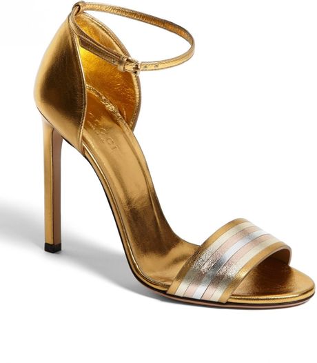 Gucci Cara Metallic Ankle Strap Sandal in Gold | Lyst