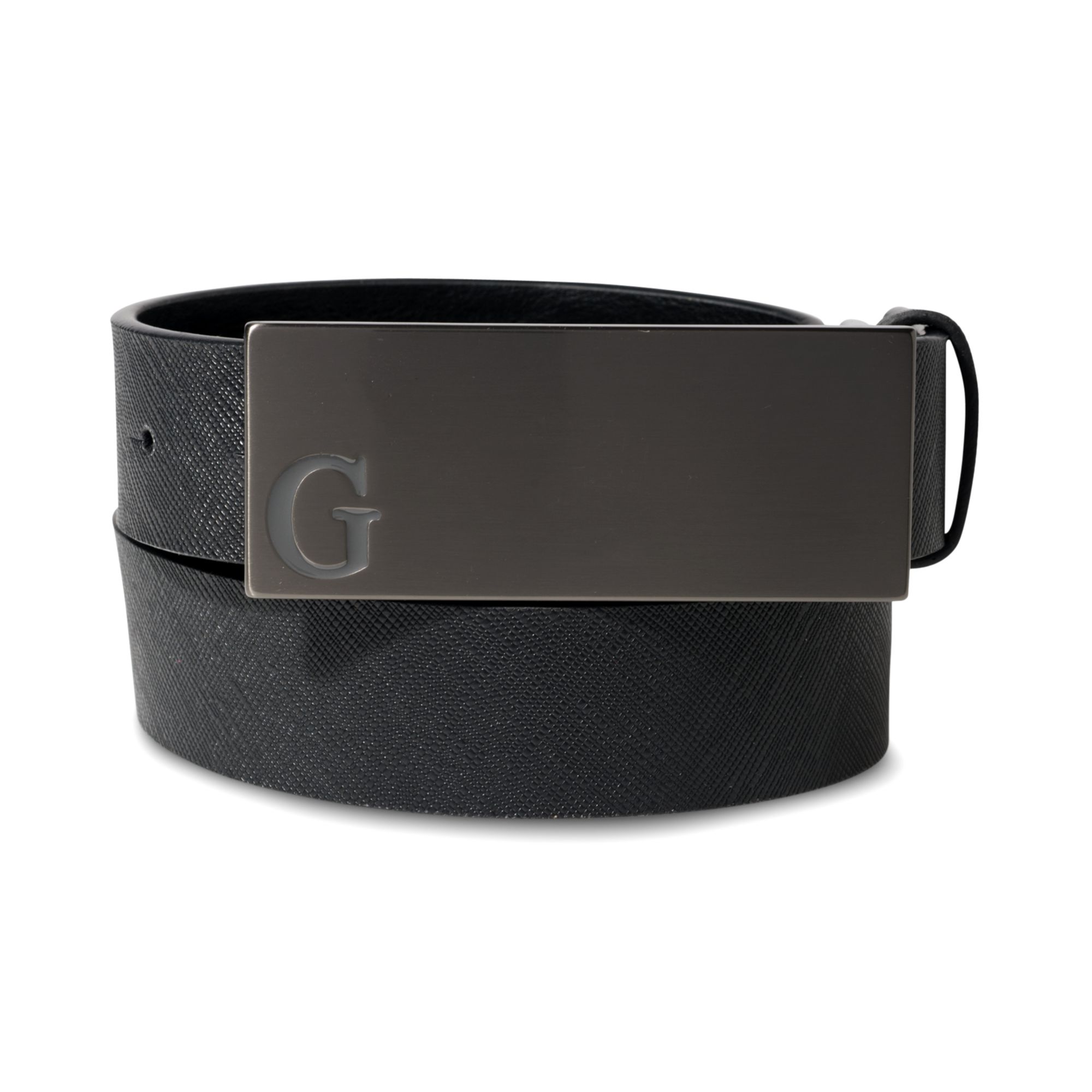 Guess Engraved Plaque Belt In Black For Men Lyst