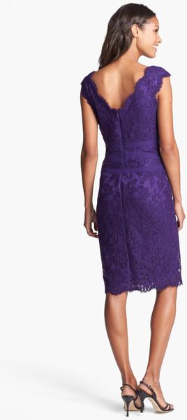 Tadashi Shoji Lace Tulle Sheath Dress in Purple (Deep Amethyst)