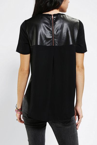 Urban Outfitters Silence Noise Vegan Leather Mix Top in Black | Lyst