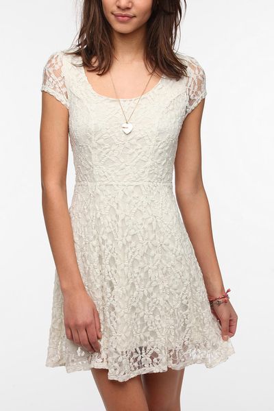 Urban Outfitters Kimchi Blue Knit Lace Sheerback Dress in White (CREAM ...