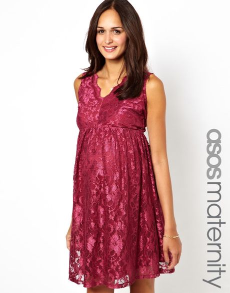 Asos Maternity Skater Dress in Lace in Purple (Raspberry)