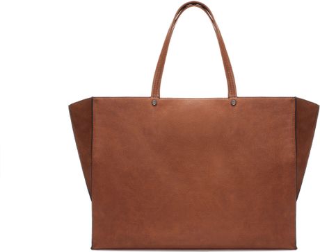Zara Plain Shopper Bag in Brown (Leather) | Lyst