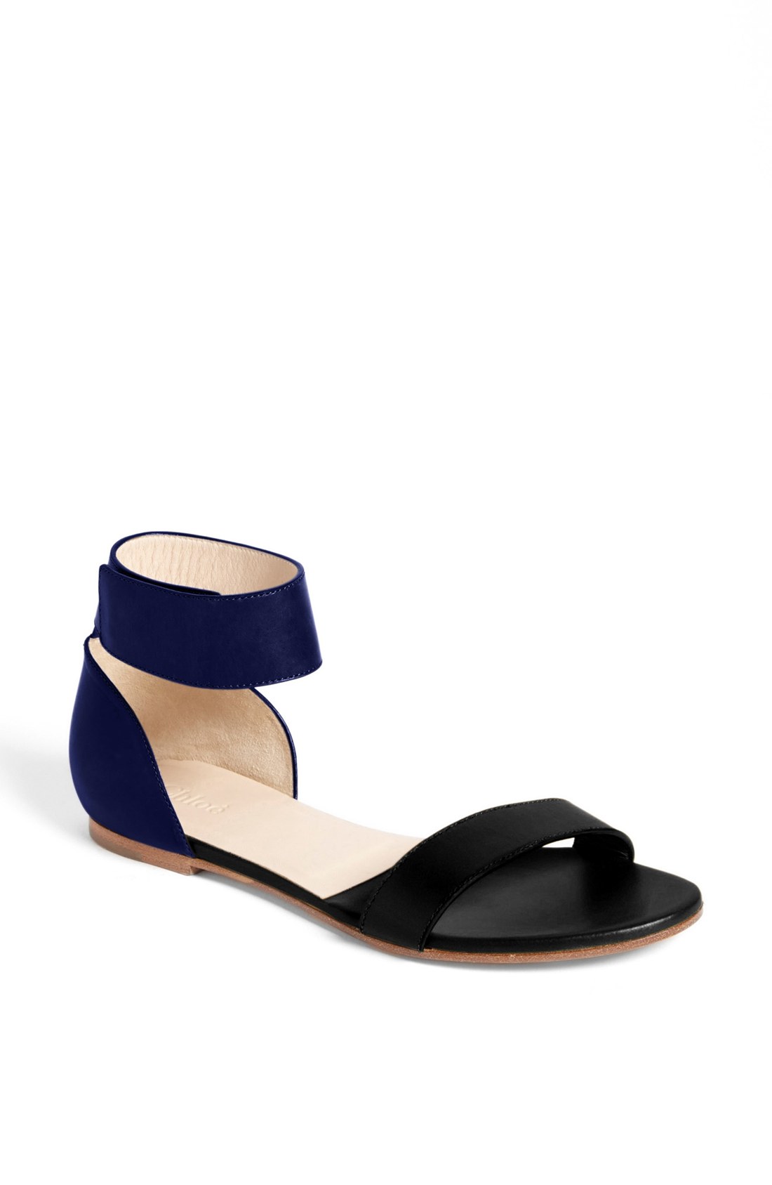 Chloé Gala Ankle Strap Flat Sandal in Blue (Navy/ Black) | Lyst
