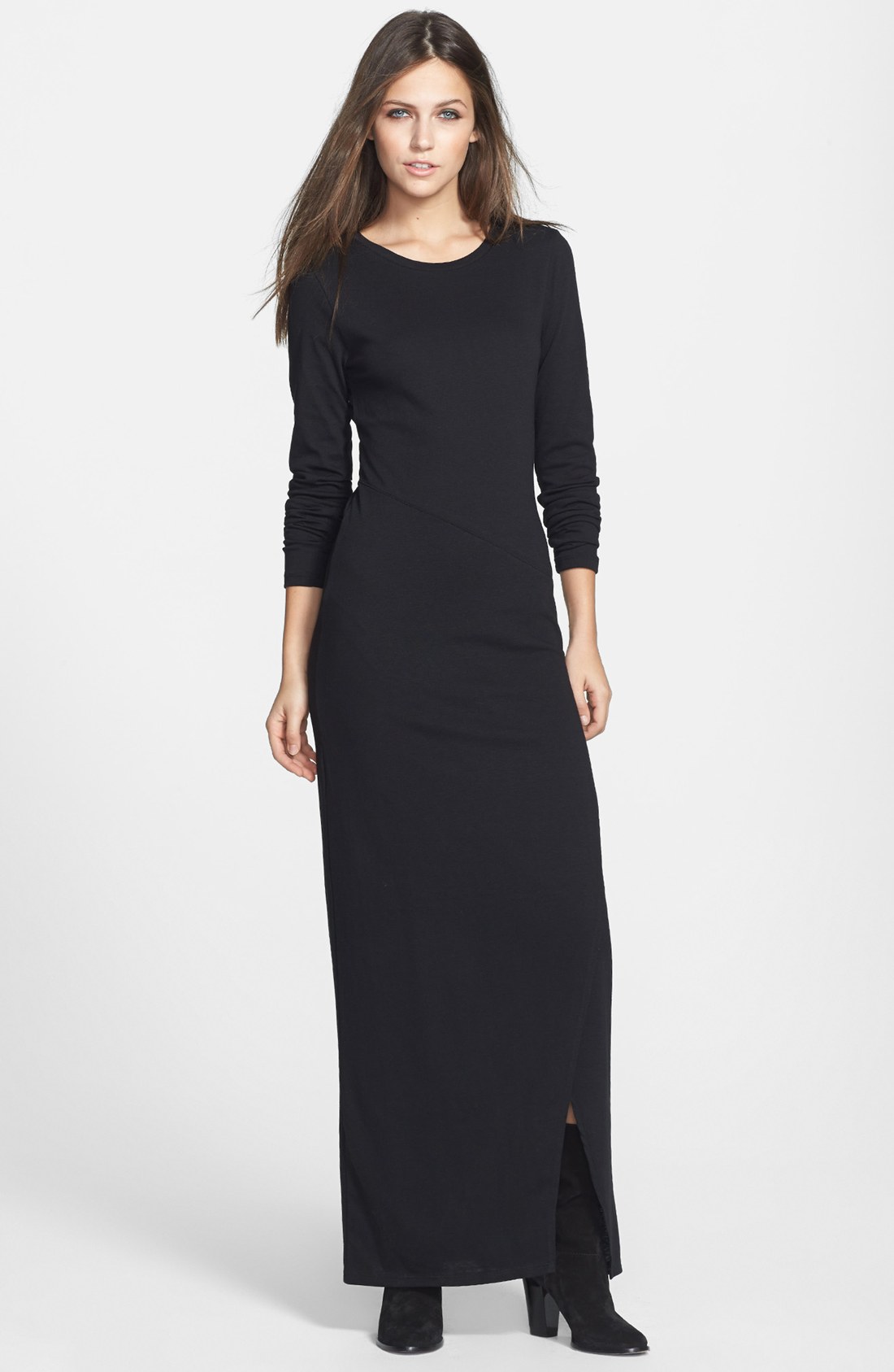 long black dress with slit long sleeve