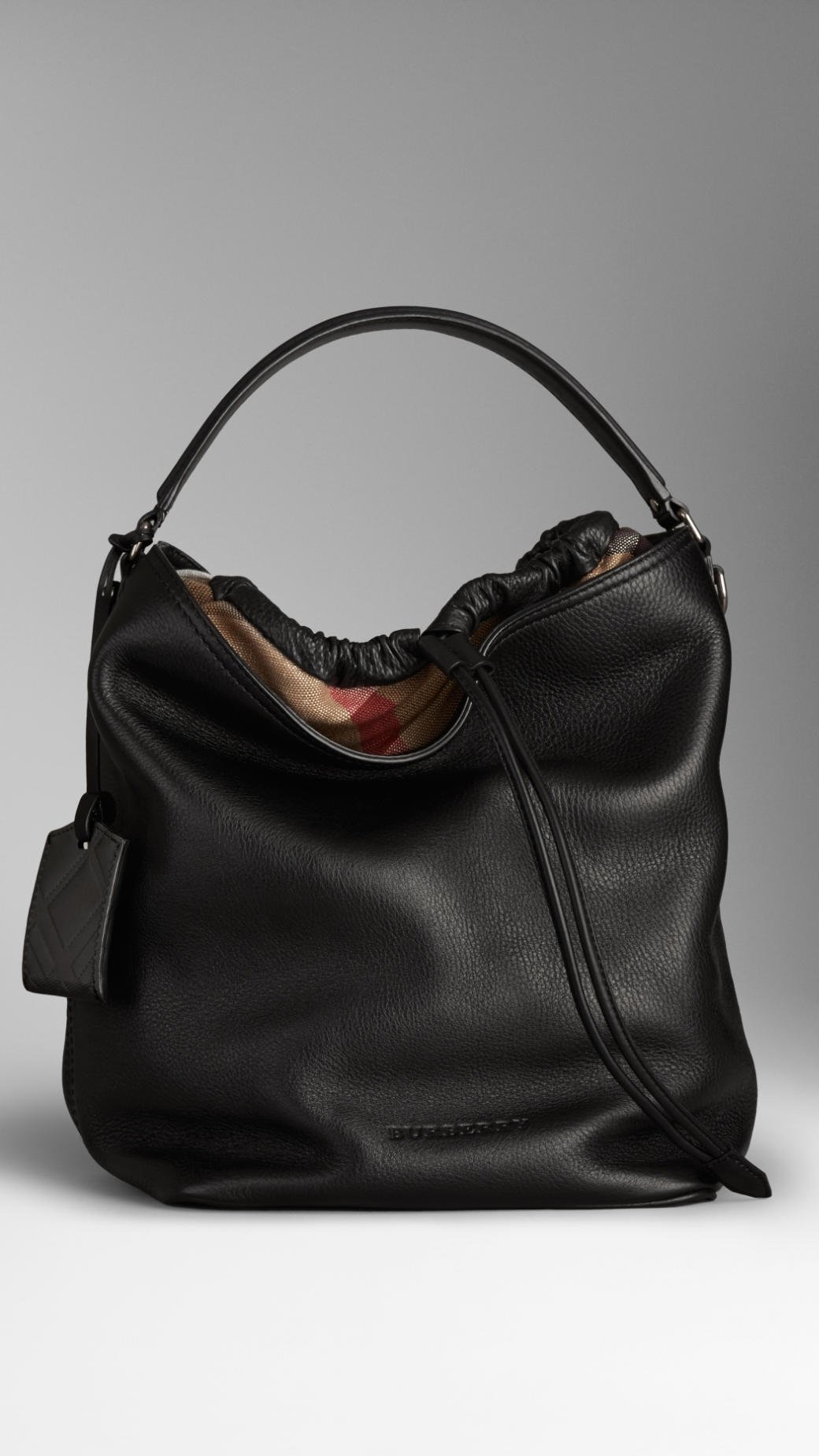 Burberry Medium Canvas Check Leather Hobo Bag in Black | Lyst